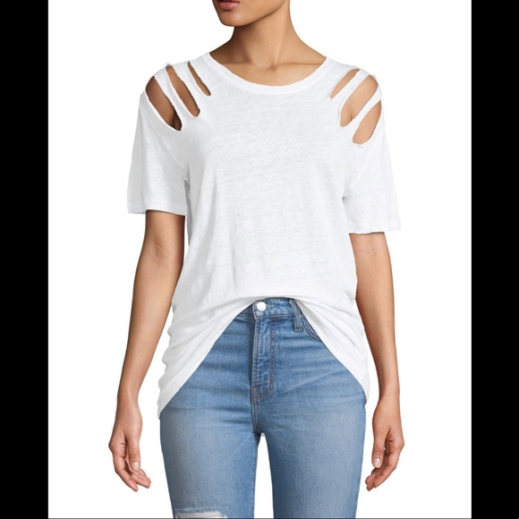 IRO Jeans Cold Shoulder Ripped Linen Top Black S